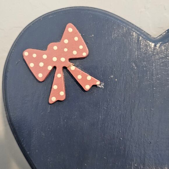 Vintage Wood Heart Bow Shelf Wall Mount Blue Pink 80s Cottage Coquette Decor - Picture 2 of 9